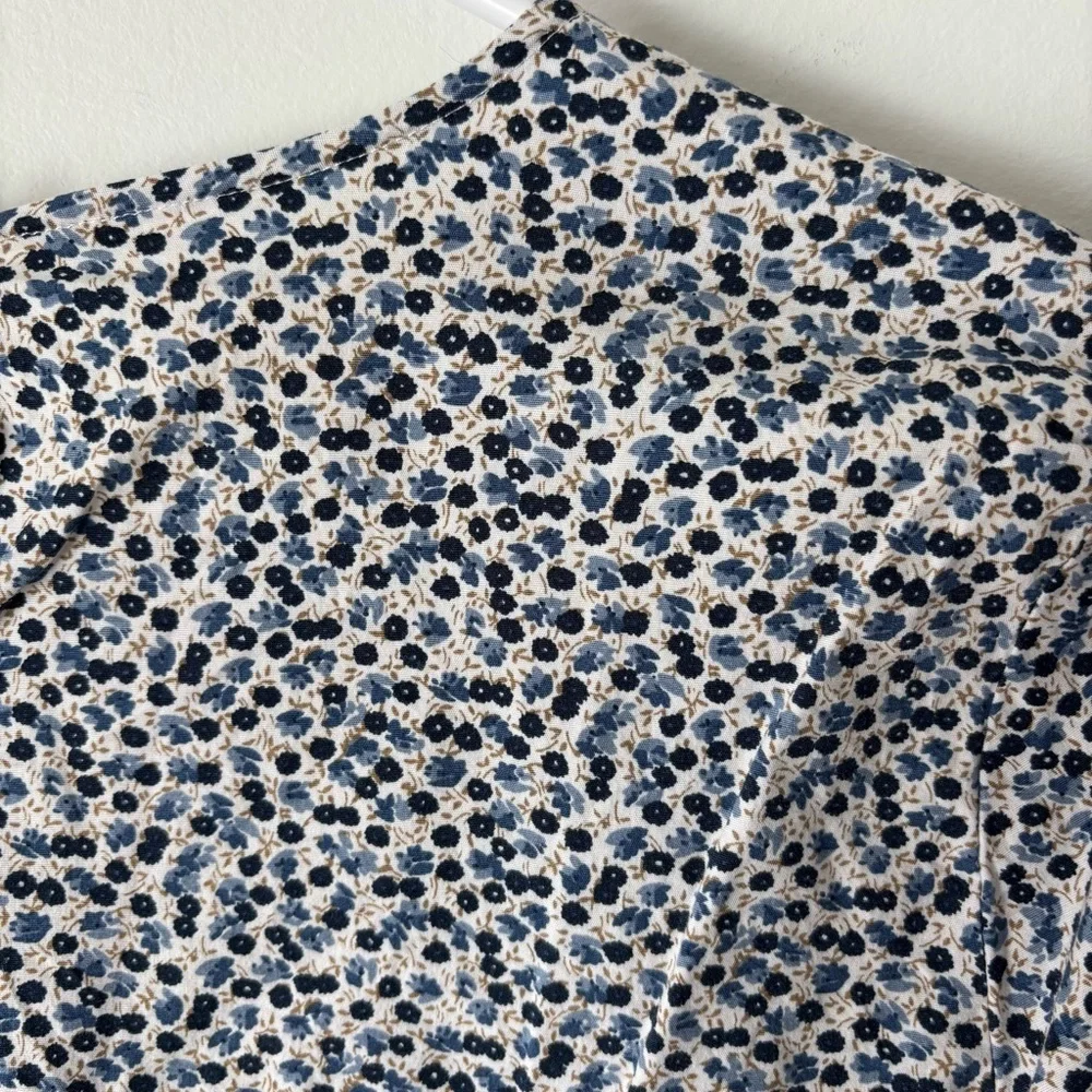 J. Crew Blue Black Micro Floral Blouse 3/4 Puff Sleeve Preppy Dainty Feminine